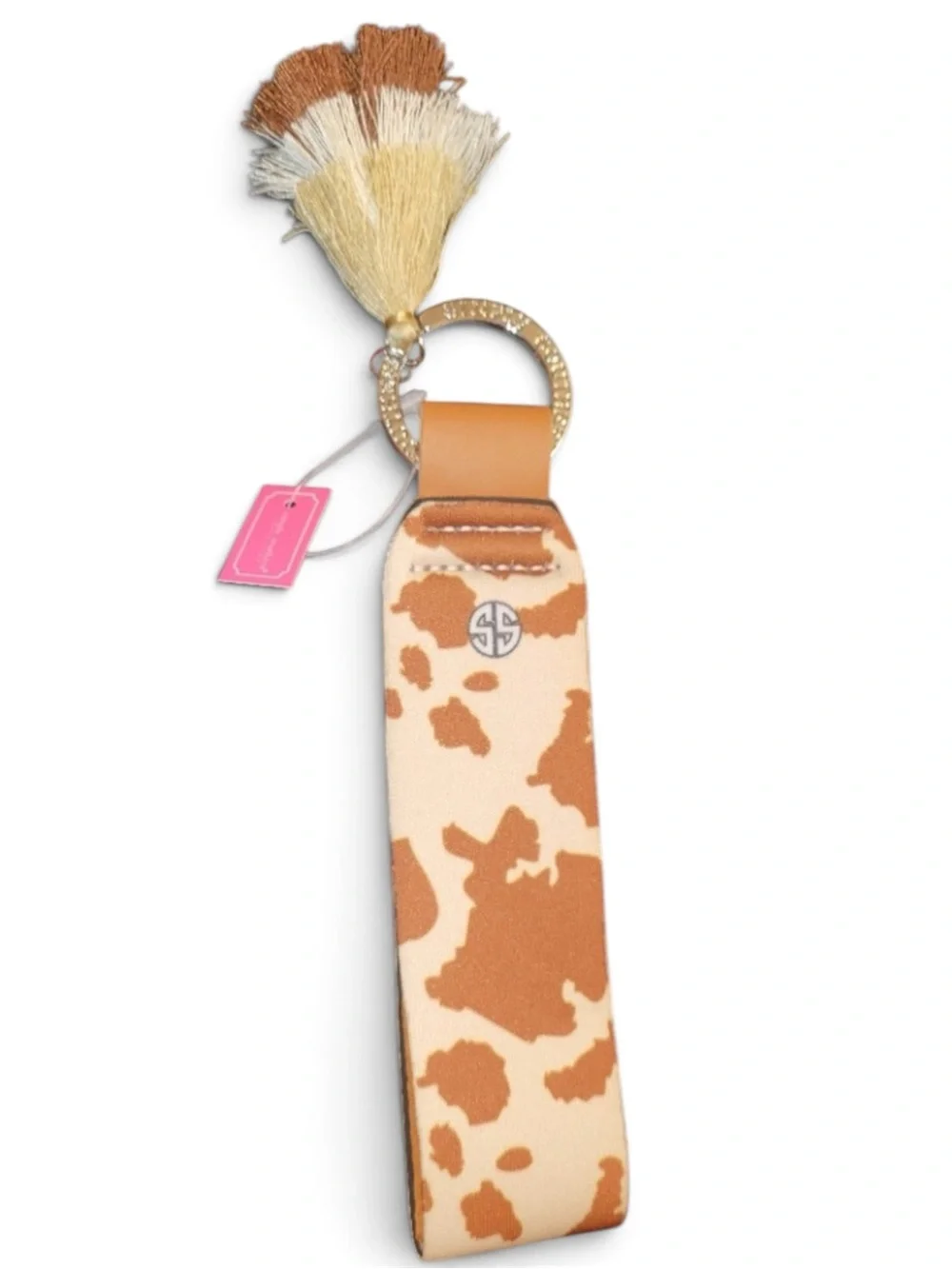 Simply Southern Cowhide Print Key & Card Wristlet - Tan, Cream, Gold, Pink
